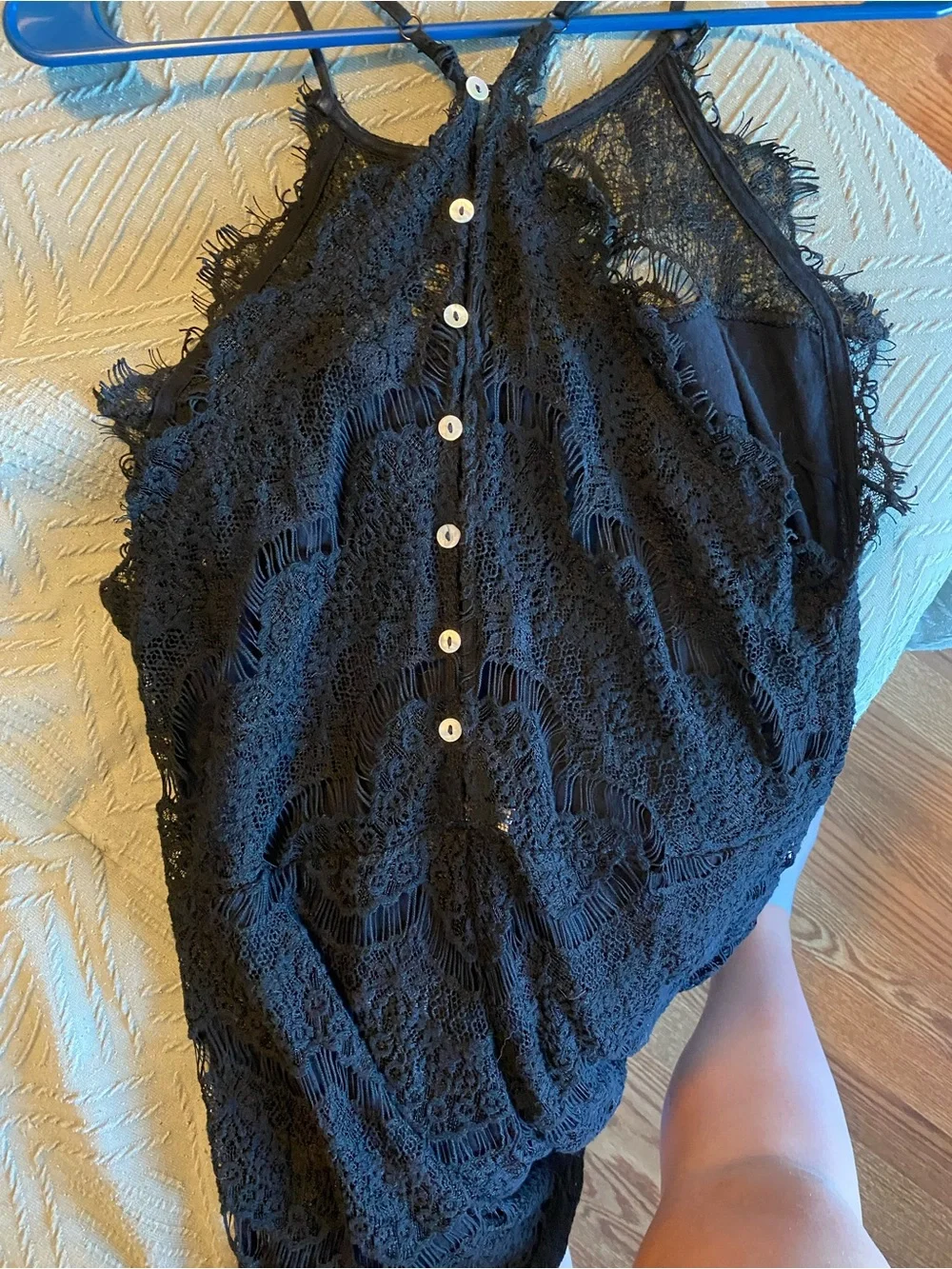 Free People Black Lace-Trim Mini Dress